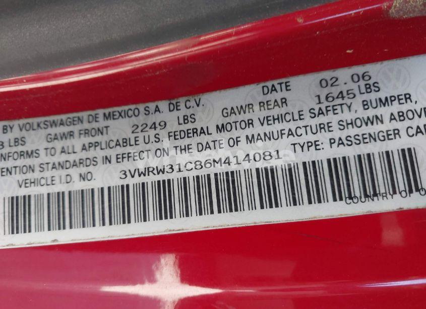 Photo 9 of 2006 Volkswagen New BEETLE 2.5 (VIN 3VWRW31C86M414081)