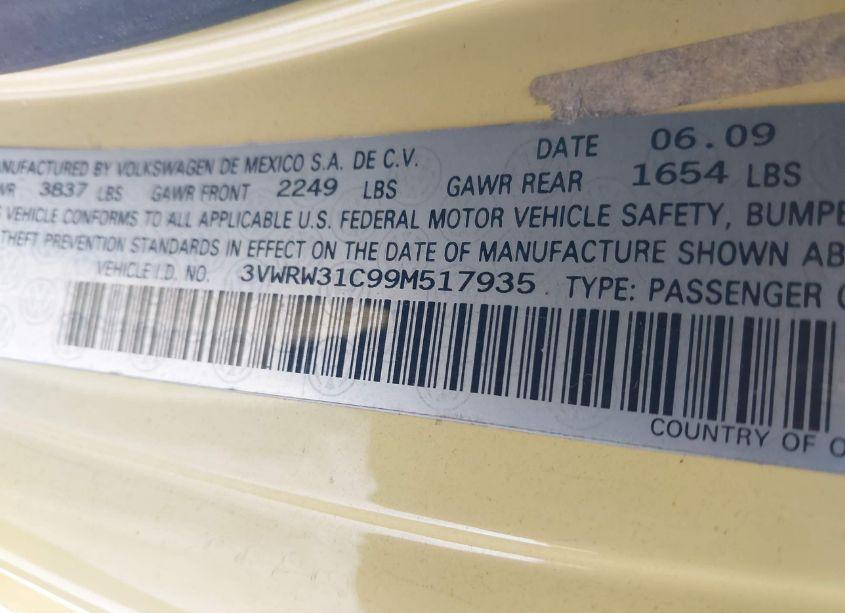 Photo 9 of 2009 Volkswagen New BEETLE 2.5L (VIN 3VWRW31C99M517935)