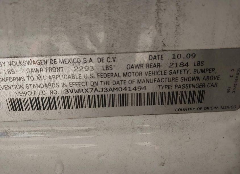 Photo 9 of 2010 Volkswagen Jetta SE (VIN 3VWRX7AJ3AM041494)