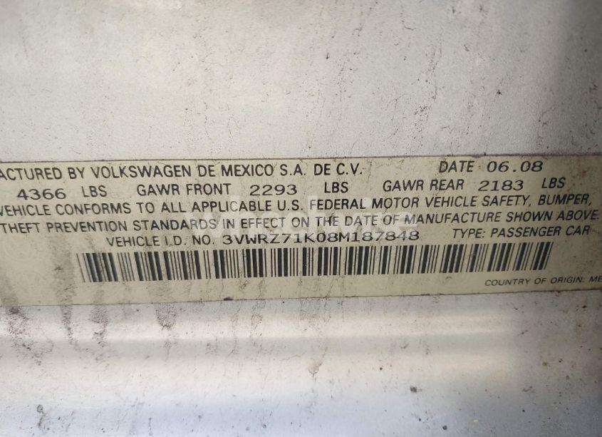 Photo 9 of 2008 Volkswagen Jetta SE/SEL (VIN 3VWRZ71K08M187848)