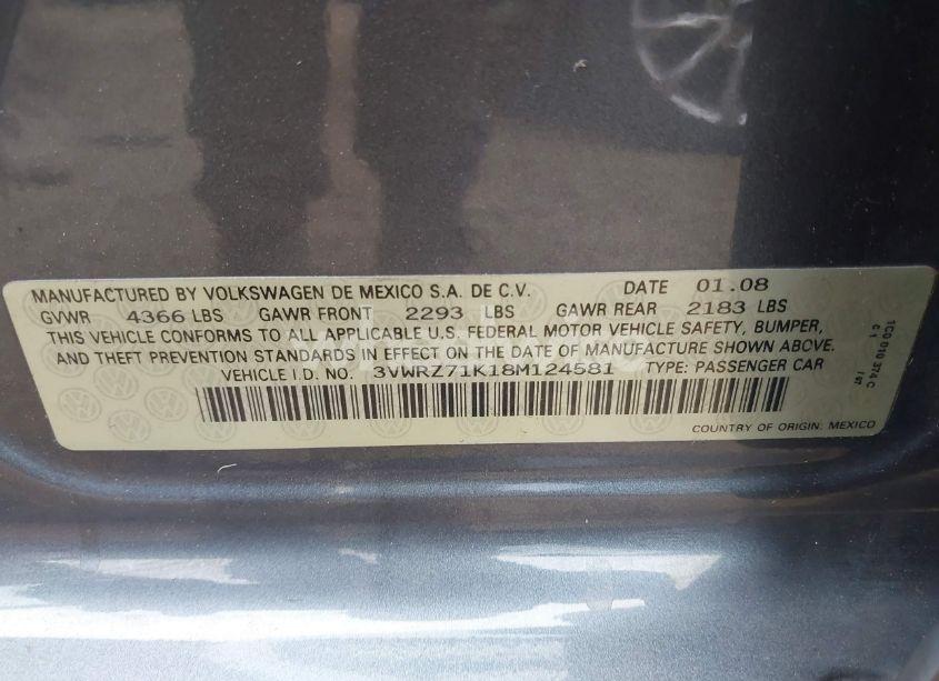 Photo 9 of 2008 Volkswagen Jetta SE (VIN 3VWRZ71K18M124581)