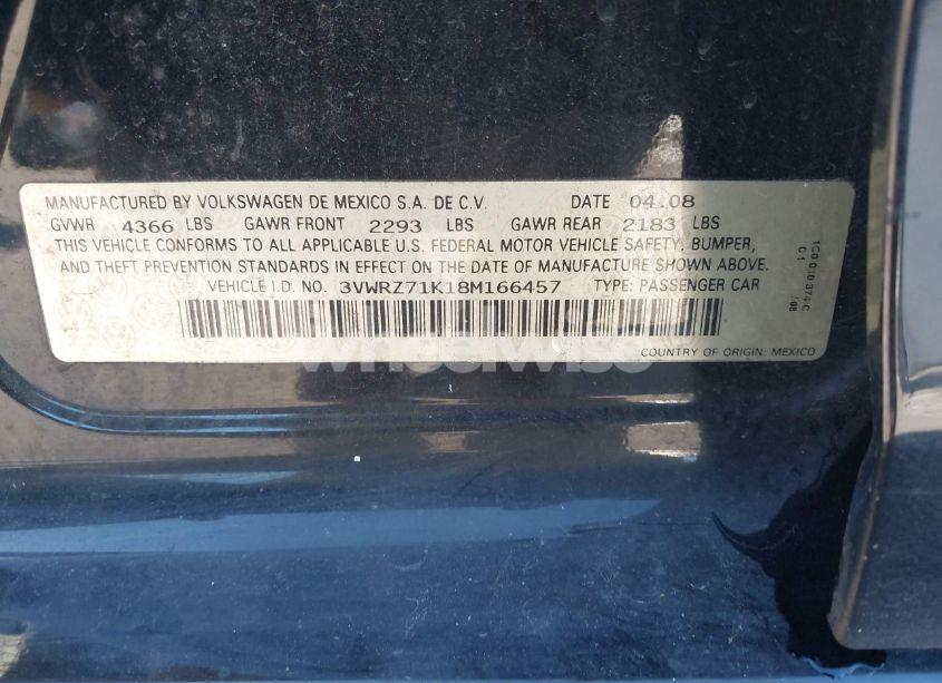 Photo 9 of 2008 Volkswagen Jetta SE/SEL (VIN 3VWRZ71K18M166457)