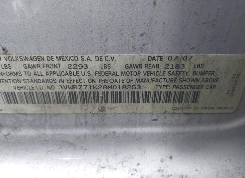 Photo 9 of 2008 Volkswagen Jetta SE/SEL (VIN 3VWRZ71K28M018253)