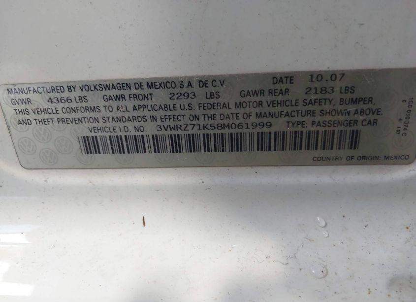 Photo 9 of 2008 Volkswagen Jetta SE/SEL (VIN 3VWRZ71K58M061999)