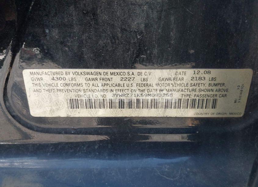 Photo 9 of 2009 Volkswagen Jetta SE (VIN 3VWRZ71K59M093255)
