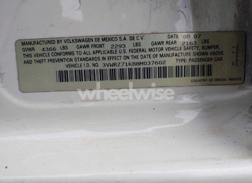 Photo 9 of 2008 Volkswagen Jetta SE/SEL (VIN 3VWRZ71K88M037602)