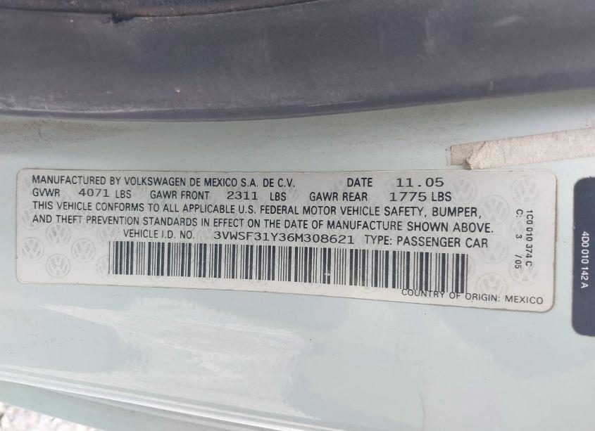 Photo 9 of 2006 Volkswagen New BEETLE 2.5 (VIN 3VWSF31Y36M308621)