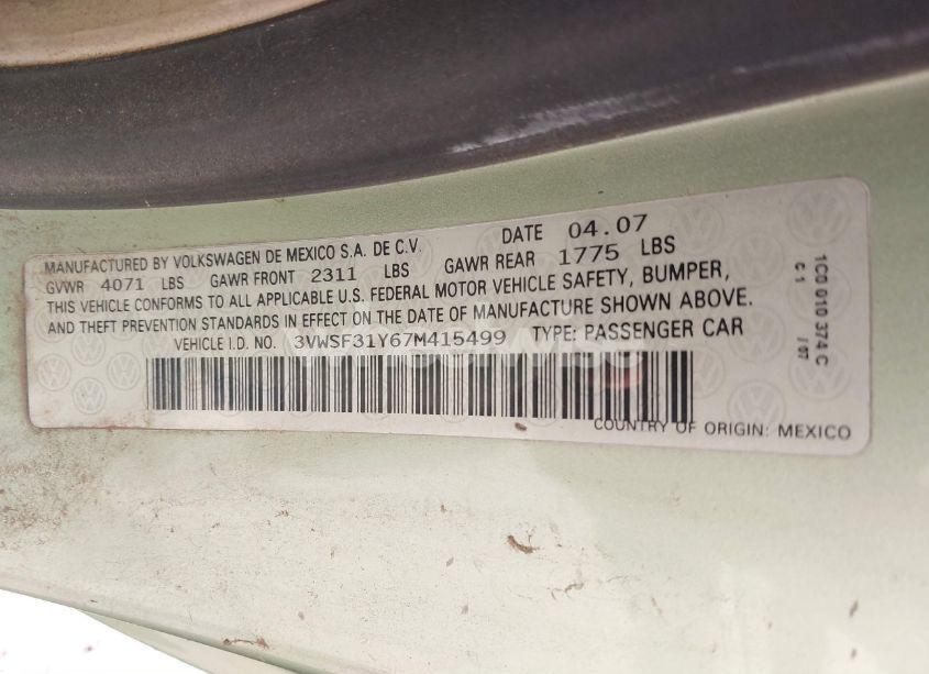 Photo 9 of 2007 Volkswagen New BEETLE 2.5 (VIN 3VWSF31Y67M415499)