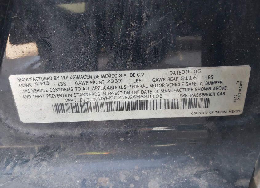 Photo 9 of 2006 Volkswagen Jetta 2.5 (VIN 3VWSF71K66M680103)