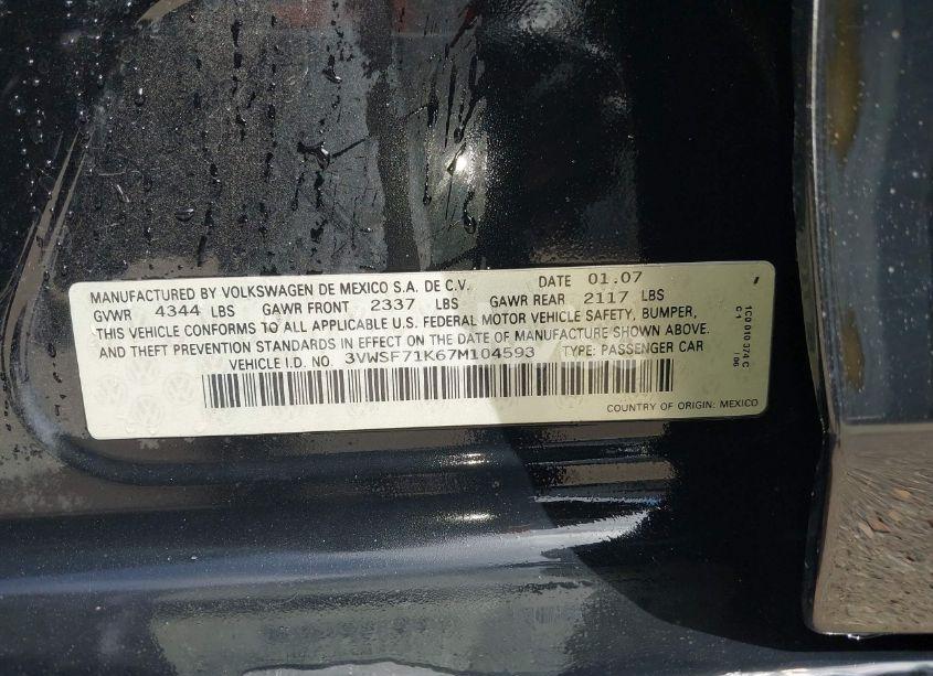 Photo 9 of 2007 Volkswagen Jetta 2.5 (VIN 3VWSF71K67M104593)