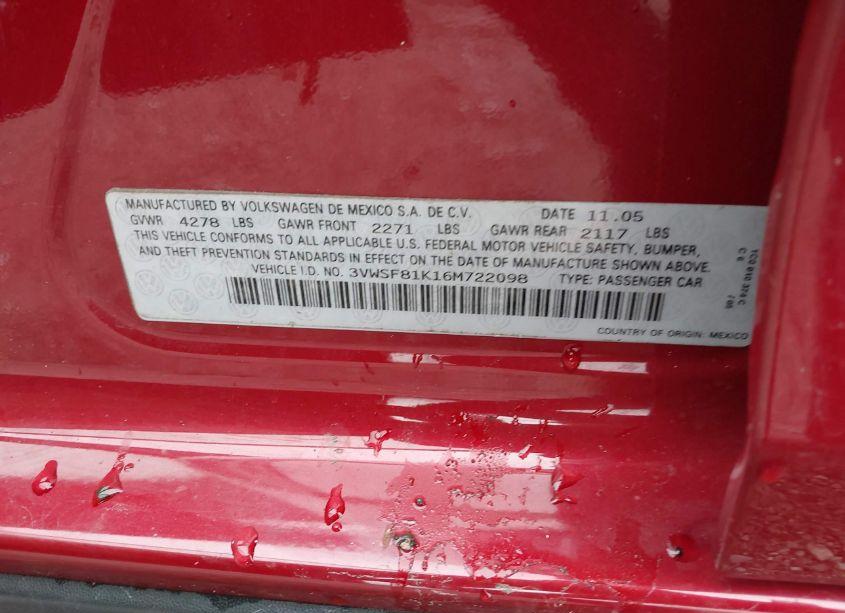 Photo 9 of 2006 Volkswagen Jetta 2.5 (VIN 3VWSF81K16M722098)