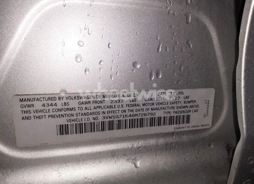 Photo 9 of 2006 Volkswagen Jetta 2.5 (VIN 3VWSG71K46M728792)