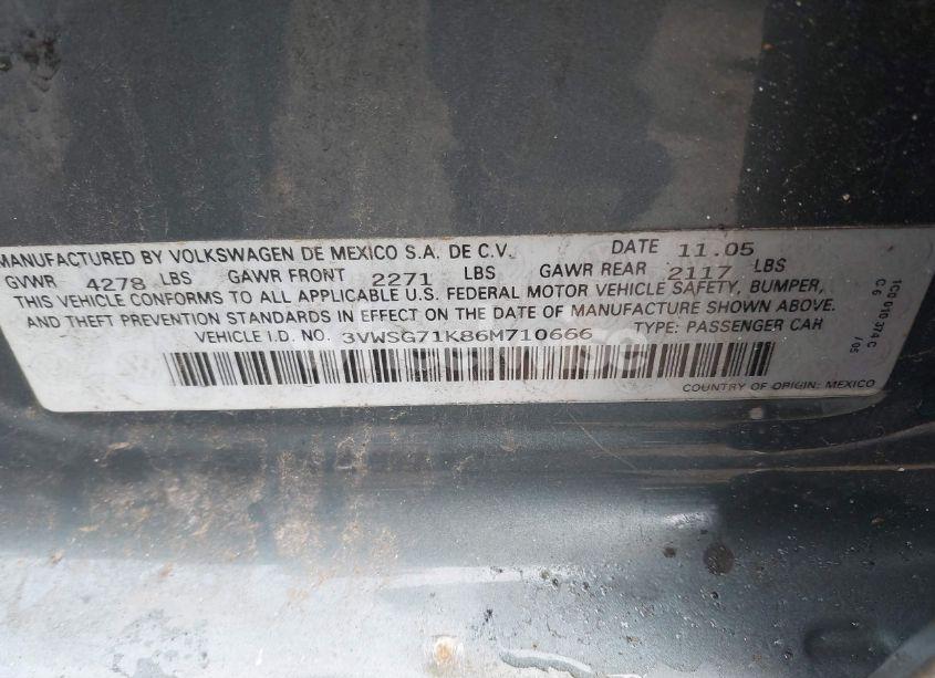 Photo 9 of 2006 Volkswagen Jetta 2.5 (VIN 3VWSG71K86M710666)
