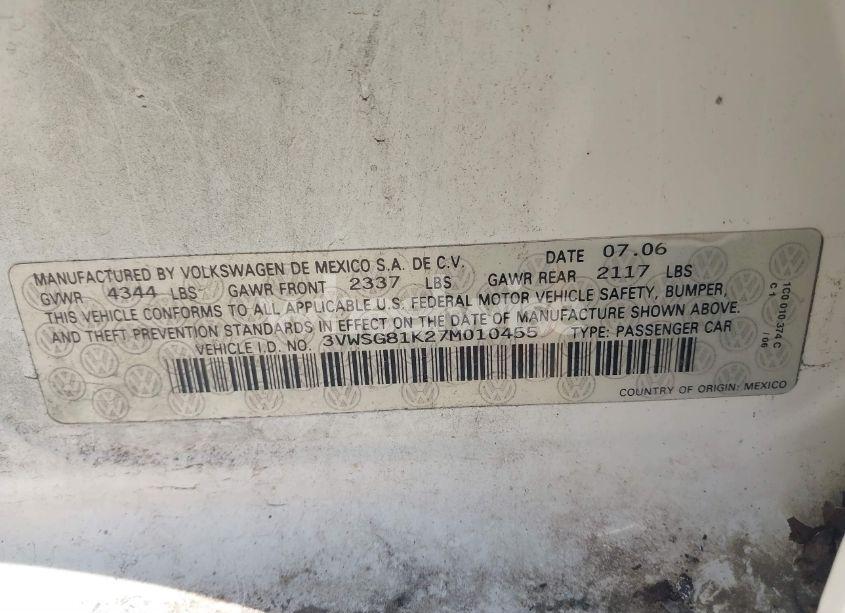 Photo 9 of 2007 Volkswagen Jetta 2.5 (VIN 3VWSG81K27M010455)