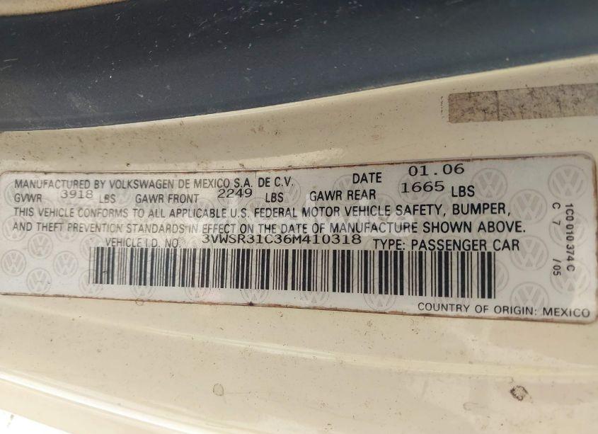 Photo 9 of 2006 Volkswagen New BEETLE TDI (VIN 3VWSR31C36M410318)