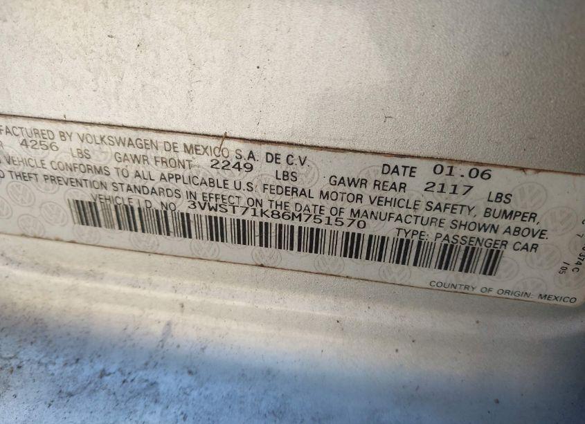 Photo 9 of 2006 Volkswagen Jetta TDI (VIN 3VWST71K86M751570)