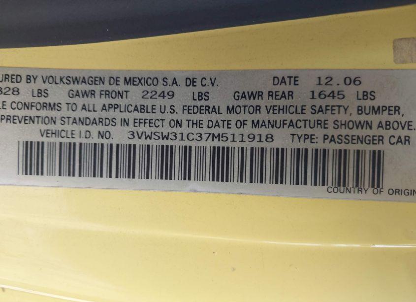 Photo 9 of 2007 Volkswagen New BEETLE 2.5 (VIN 3VWSW31C37M511918)