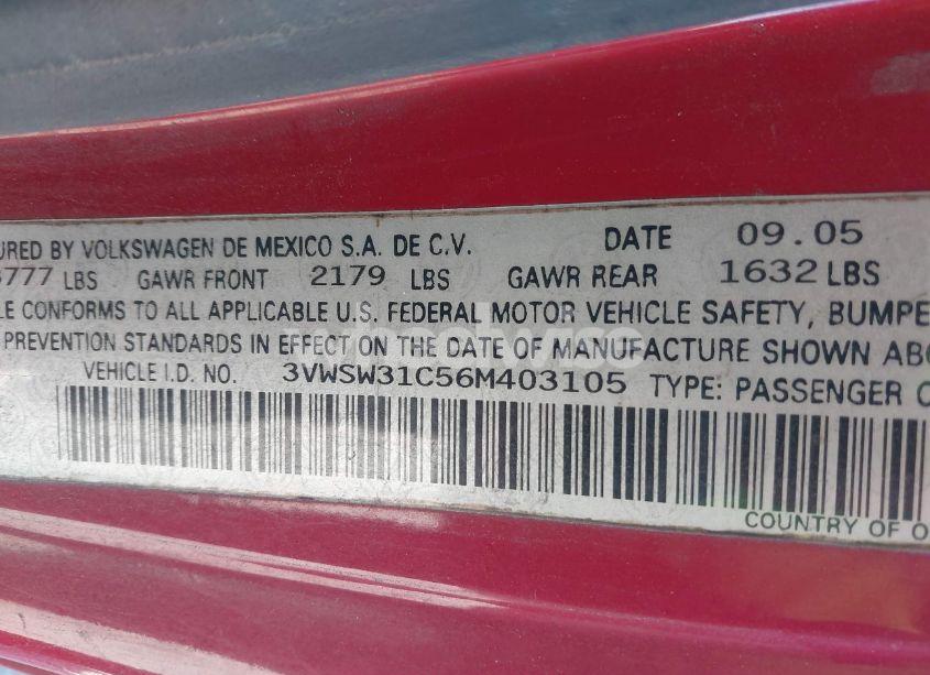 Photo 9 of 2006 Volkswagen New BEETLE 2.5 (VIN 3VWSW31C56M403105)