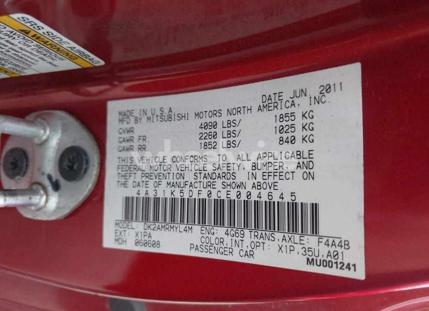 Photo 9 of 2012 Mitsubishi Eclipse GS/GS SPORT/SE (VIN 4A31K5DF0CE004645)