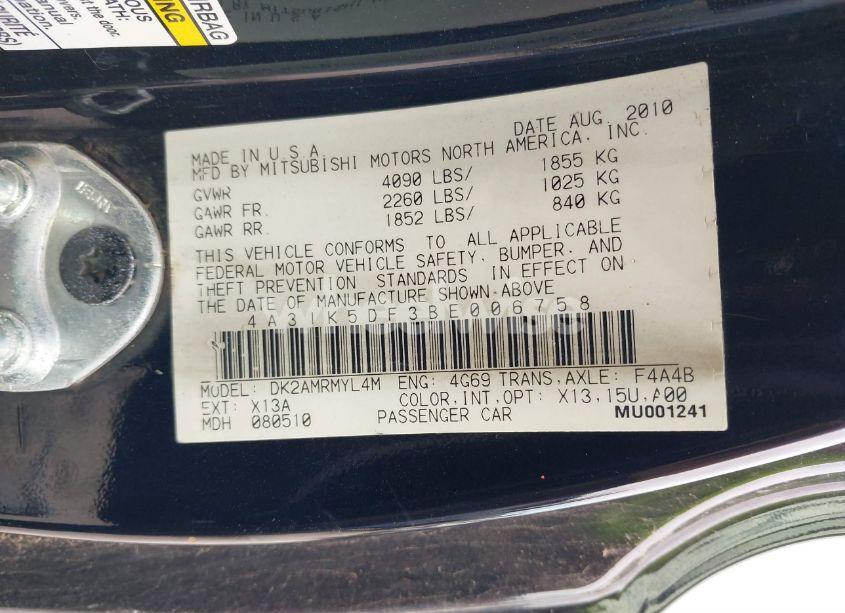 Photo 9 of 2011 Mitsubishi Eclipse GS/GS SPORT (VIN 4A31K5DF3BE006758)