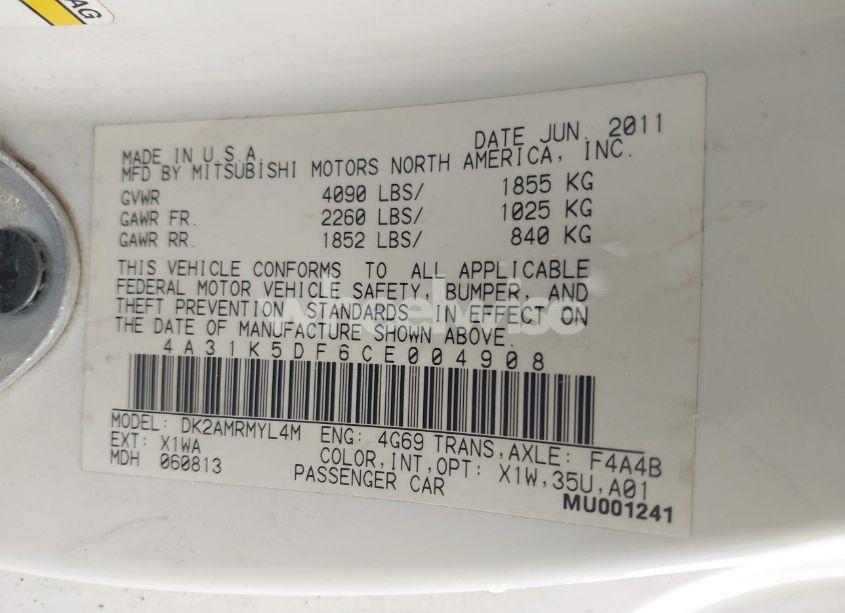 Photo 9 of 2012 Mitsubishi Eclipse GS/GS SPORT/SE (VIN 4A31K5DF6CE004908)