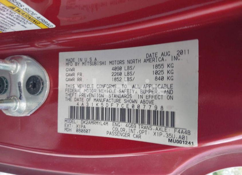 Photo 9 of 2012 Mitsubishi Eclipse GS/GS SPORT/SE (VIN 4A31K5DF7CE007798)