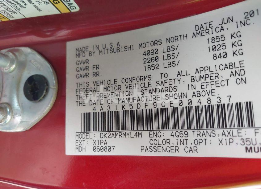 Photo 9 of 2012 Mitsubishi Eclipse GS/GS SPORT/SE (VIN 4A31K5DF9CE004837)