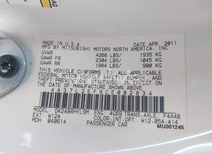 Photo 9 of 2012 Mitsubishi Eclipse SPYDER GS SPORT (VIN 4A37L2EF9CE002834)