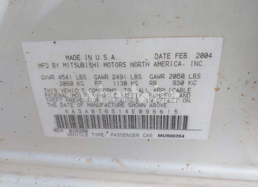 Photo 9 of 2004 Mitsubishi Galant GTS (VIN 4A3AB76S14E096615)