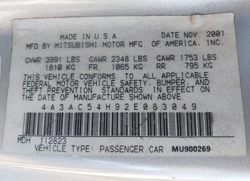 Photo 9 of 2002 Mitsubishi Eclipse GT/GT W/PREMIUM PKG (VIN 4A3AC54H92E083049)