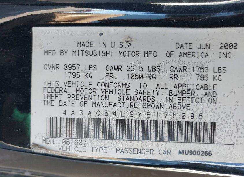 Photo 9 of 2000 Mitsubishi Eclipse GT (VIN 4A3AC54L9YE175095)