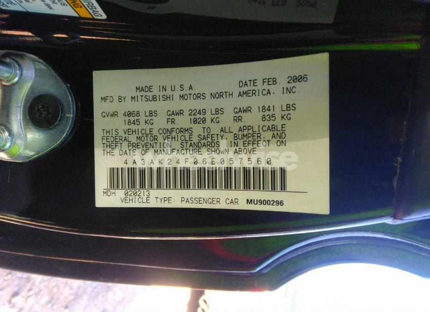 Photo 9 of 2006 Mitsubishi Eclipse GS (VIN 4A3AK24F06E057560)