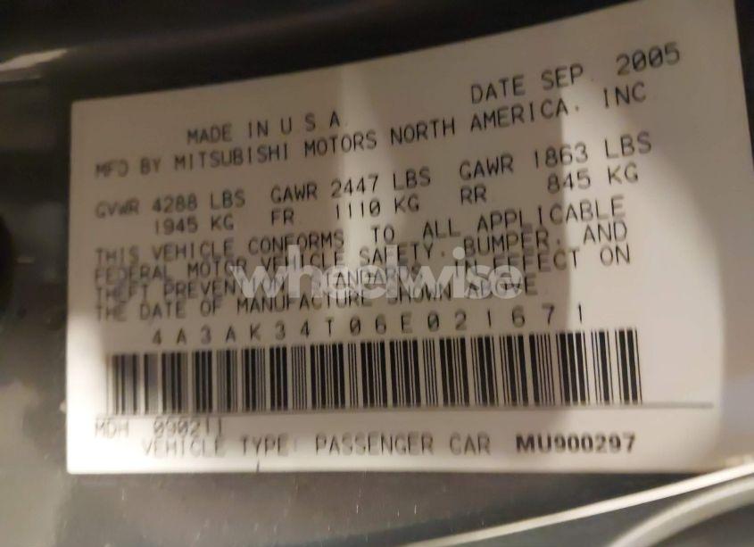 Photo 9 of 2006 Mitsubishi Eclipse GT (VIN 4A3AK34T06E021671)