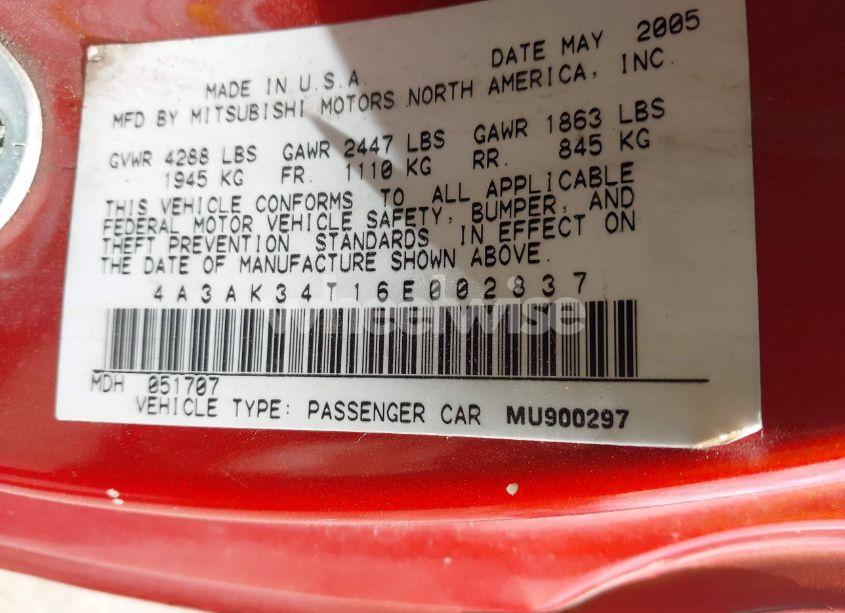 Photo 9 of 2006 Mitsubishi Eclipse GT (VIN 4A3AK34T16E002837)