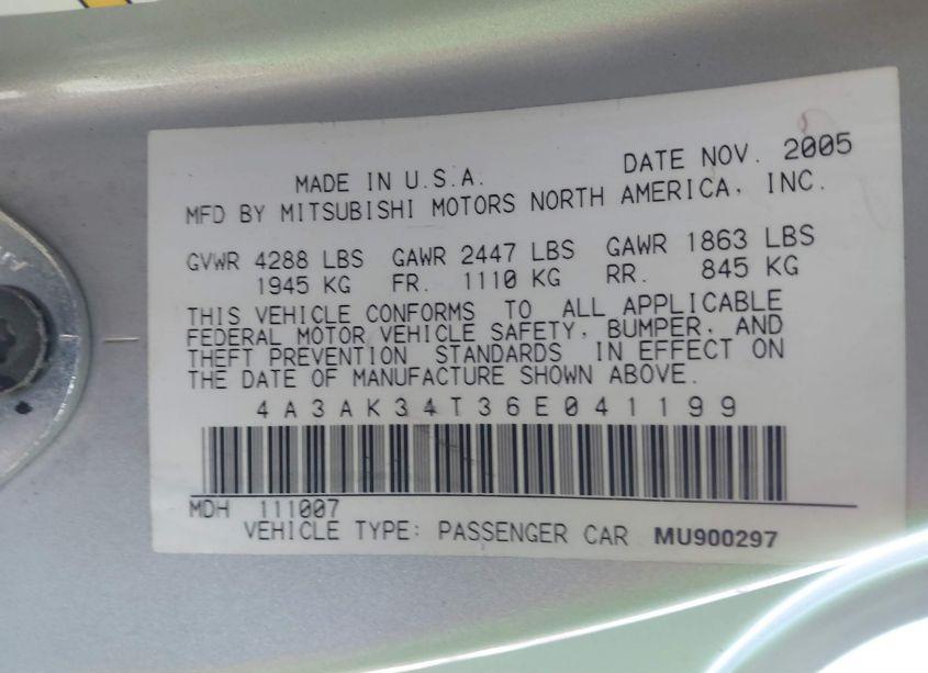 Photo 9 of 2006 Mitsubishi Eclipse GT (VIN 4A3AK34T36E041199)