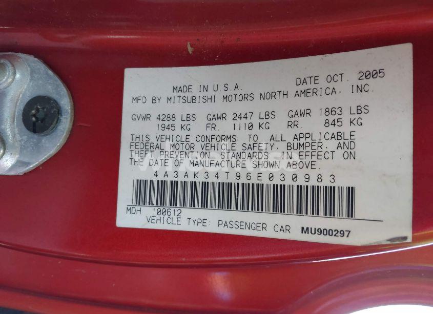 Photo 9 of 2006 Mitsubishi Eclipse GT (VIN 4A3AK34T96E030983)