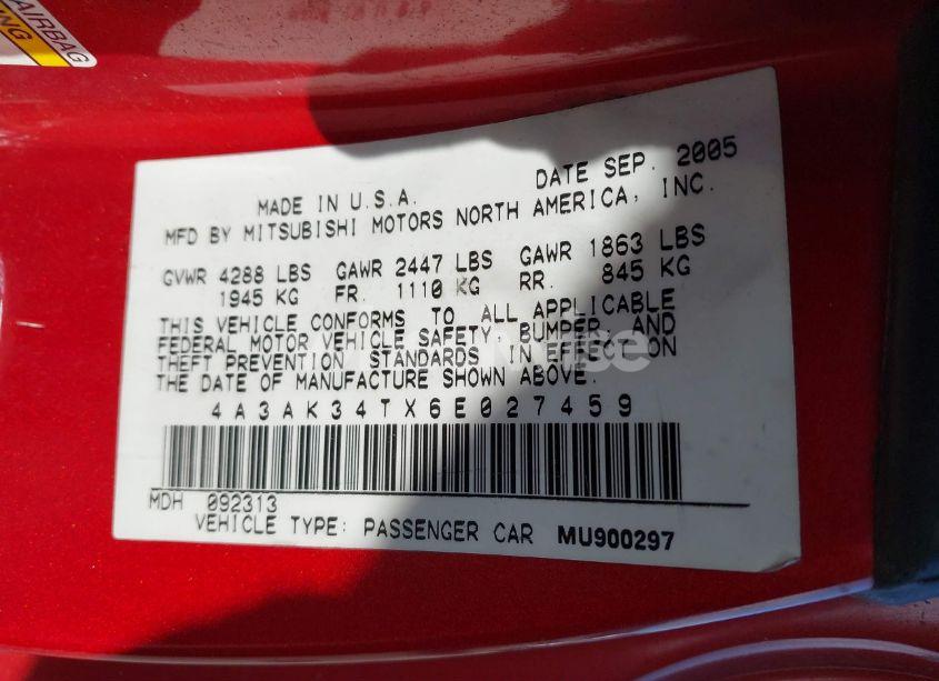 Photo 9 of 2006 Mitsubishi Eclipse GT (VIN 4A3AK34TX6E027459)