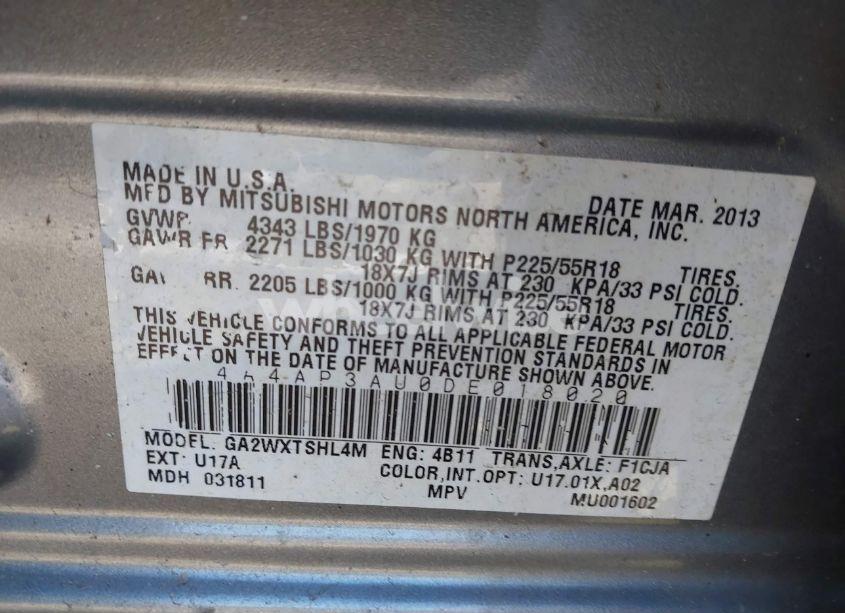 Photo 9 of 2013 Mitsubishi Outlander SPORT ES (VIN 4A4AP3AU0DE018020)