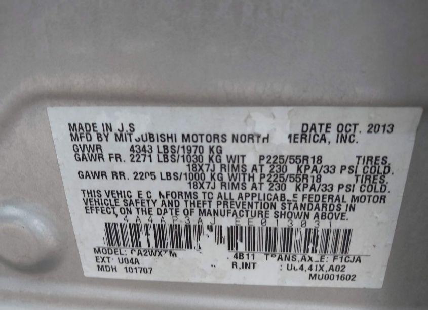 Photo 9 of 2014 Mitsubishi Outlander SPORT ES (VIN 4A4AP3AU0EE013031)