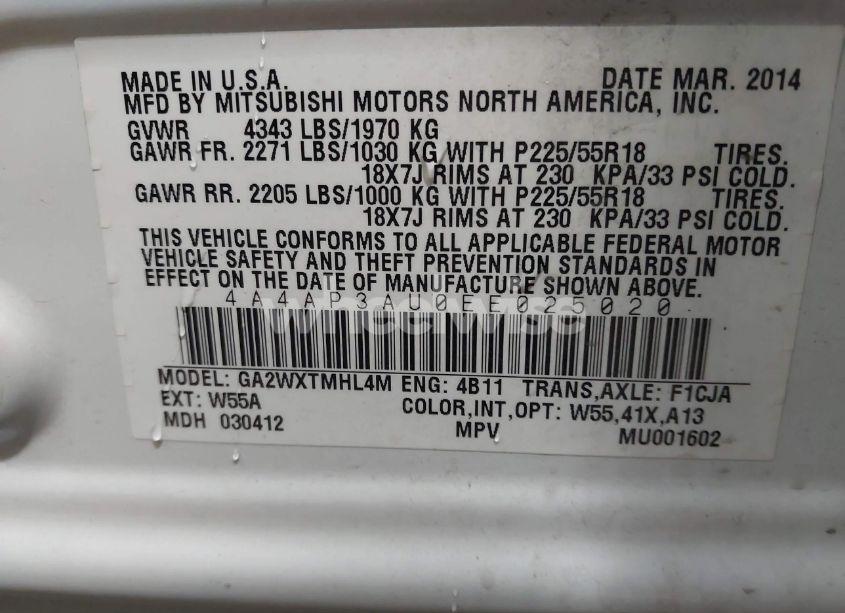 Photo 9 of 2014 Mitsubishi Outlander SPORT ES (VIN 4A4AP3AU0EE025020)