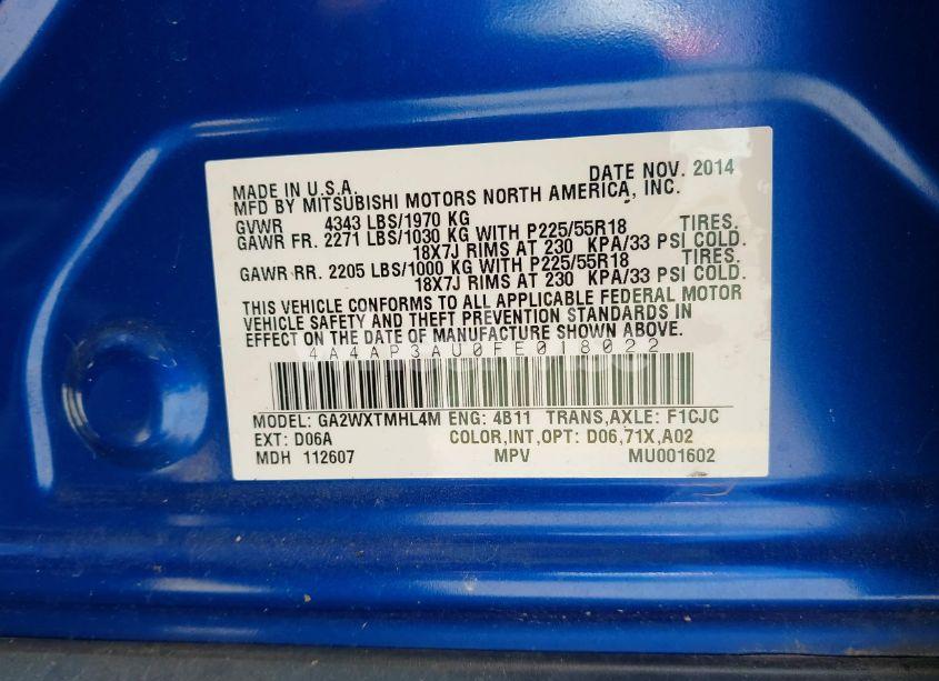 Photo 9 of 2015 Mitsubishi Outlander SPORT ES (VIN 4A4AP3AU0FE018022)