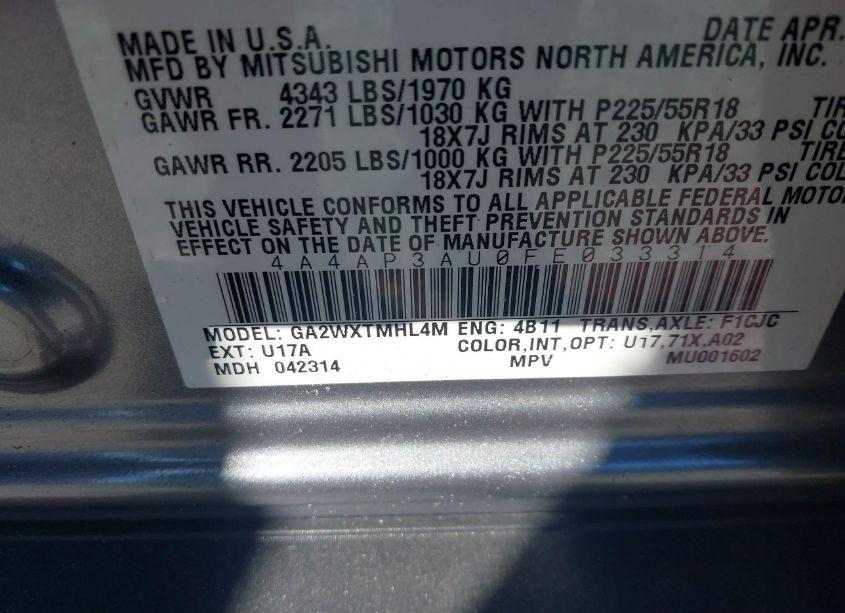 Photo 9 of 2015 Mitsubishi Outlander SPORT ES (VIN 4A4AP3AU0FE033314)