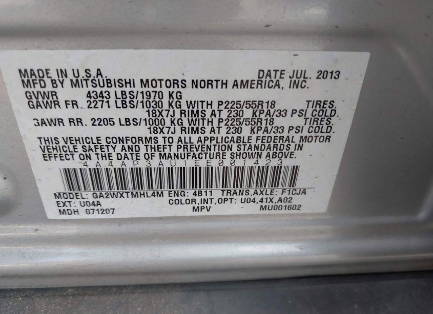 Photo 9 of 2014 Mitsubishi Outlander SPORT ES (VIN 4A4AP3AU1EE001423)