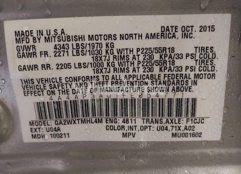 Photo 9 of 2015 Mitsubishi Outlander SPORT ES (VIN 4A4AP3AU1FE054771)