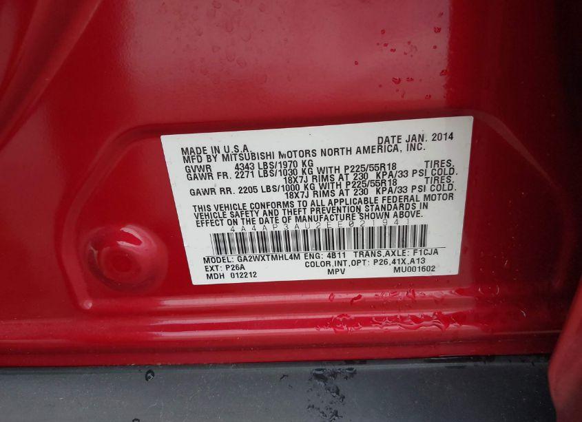 Photo 9 of 2014 Mitsubishi Outlander SPORT ES (VIN 4A4AP3AU2EE021941)