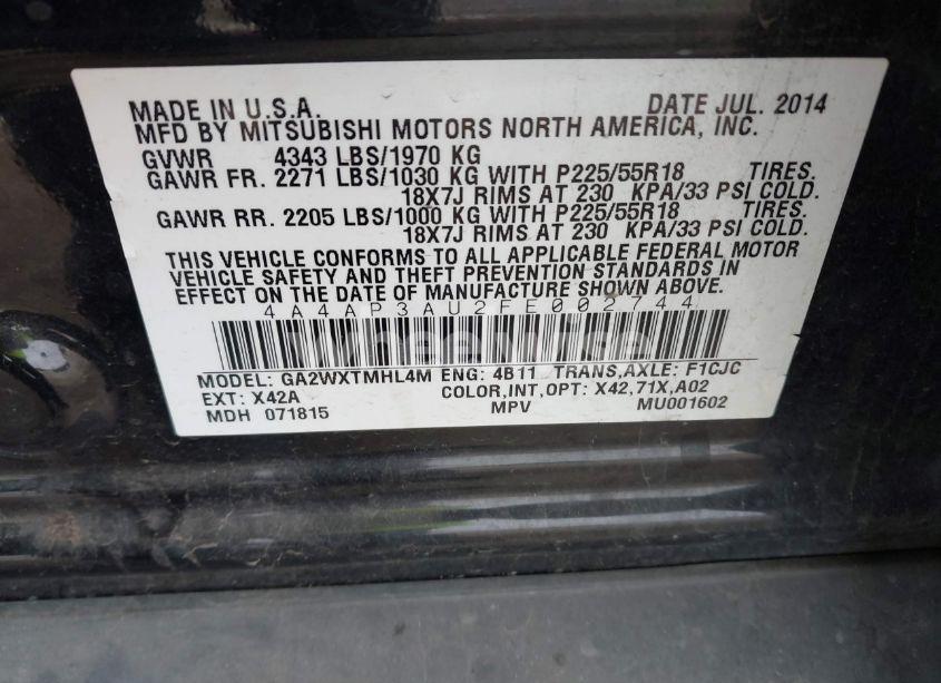 Photo 9 of 2015 Mitsubishi Outlander SPORT ES (VIN 4A4AP3AU2FE002744)