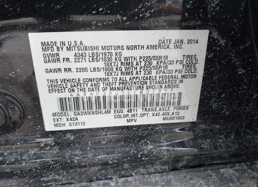 Photo 9 of 2014 Mitsubishi Outlander SPORT ES (VIN 4A4AP3AU3EE022855)