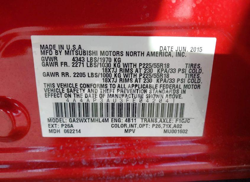 Photo 9 of 2015 Mitsubishi Outlander SPORT ES (VIN 4A4AP3AU3FE042041)