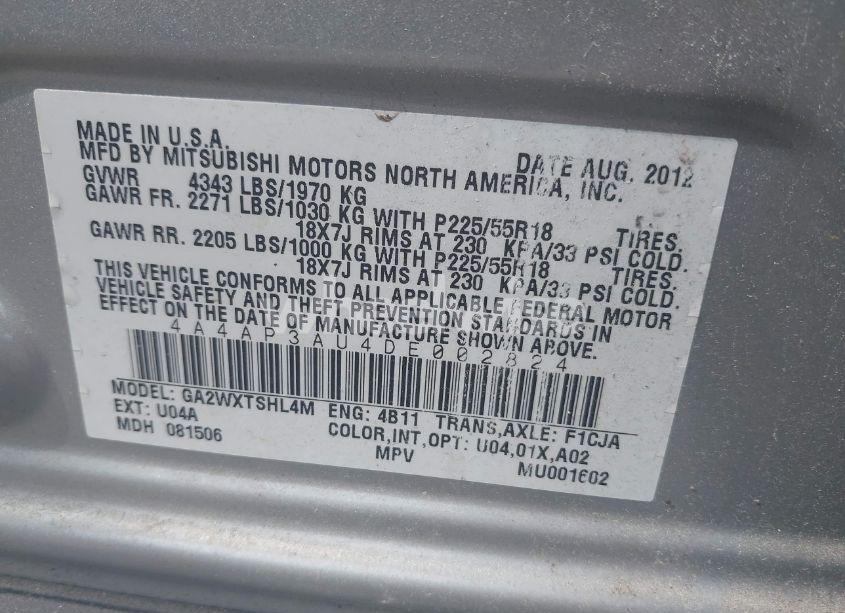 Photo 9 of 2013 Mitsubishi Outlander SPORT ES (VIN 4A4AP3AU4DE002824)