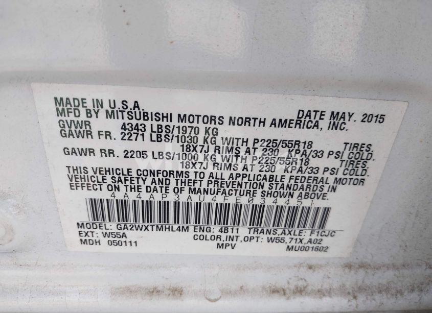 Photo 9 of 2015 Mitsubishi Outlander SPORT ES (VIN 4A4AP3AU4FE034451)